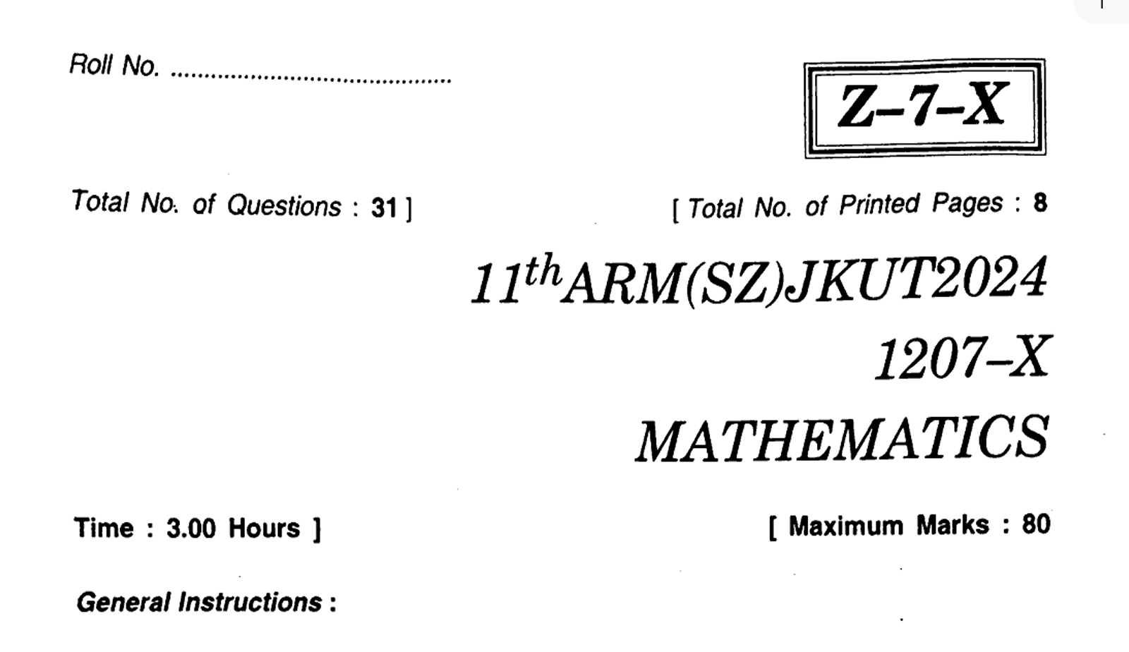 Jkbose previous year question paper 2024 set X, Y, and Z- Class 11