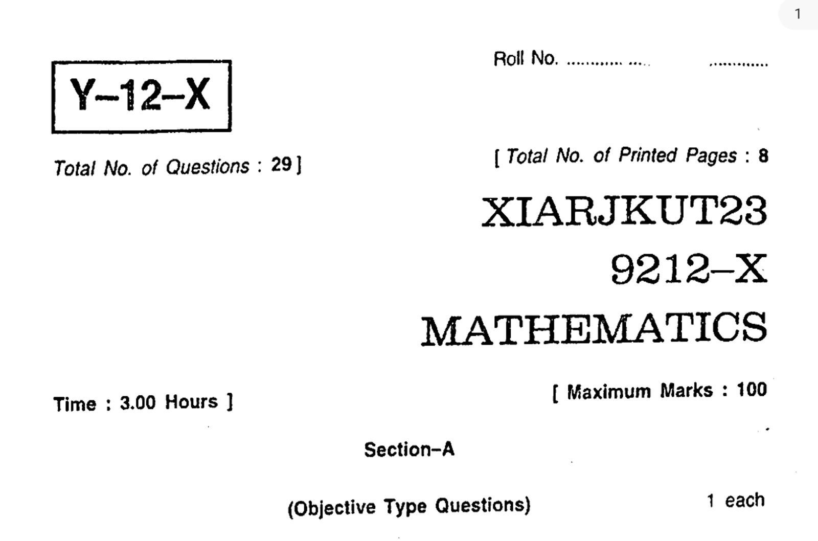 Jkbose previous year question paper 2023 set X, Y, and Z- Class 11